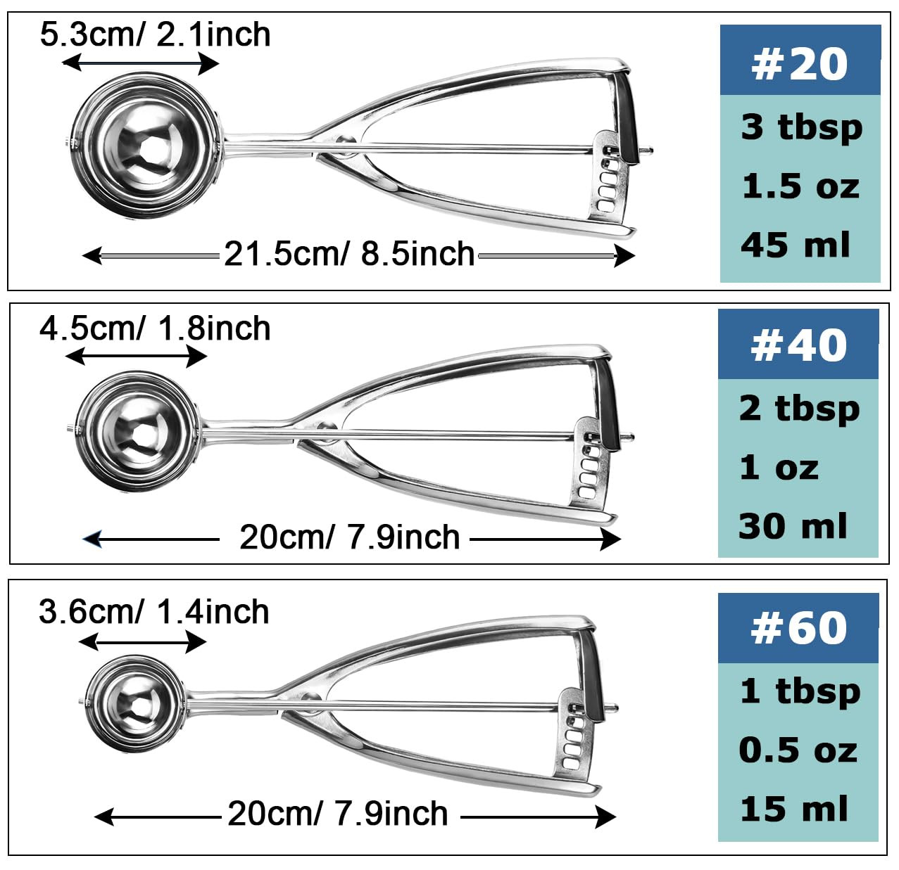 Cookie Scoop Set, 3 PCS Cookie Scoops for Baking Include 1 Tbsp/ 2 Tbsp/ 3 Tb...