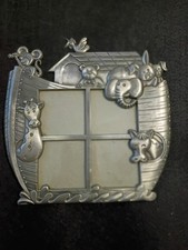 Noah  s Ark 3x3  Animal Frame, Silver Metal Picture Frame, Baby Nursery Decor