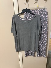 Joyspun Capri Pajama Set Pink Flowers Sz 3X 22W-24W 