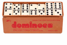 Double Six Dominoes with Spinners IVORY or BLACK Boxed with slide lid.