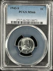 1943-S  1C  Lincoln Wheat One Cent  PCGS MS66  58318873