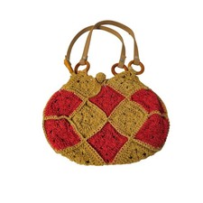 Vintage Hand Made crochet bag Boho-Chateau 10" x 7.5" Cream -Red