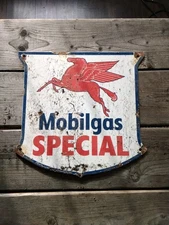 Porcelain Over Steel Service Station Sign 12.5"x12" Inches Mobil pegasus 