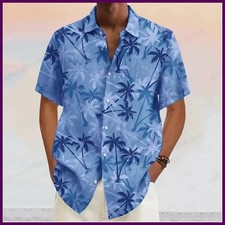 Summer Men Hawaiian Shirts Coconut Tree Lapel Camisas Men Fashion Short