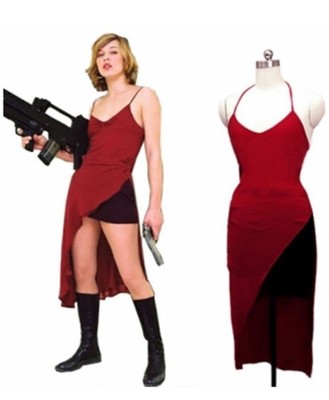 Resident Evil Alice Cosplay Red Dress Costume Halloween Sexy Ladies Fancy