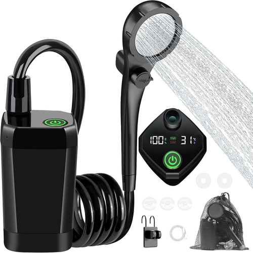 Doccia Da Campeggio, Doccia Ricaricabile Portatile Da 6000 Mah Con Impermeabile - Foto 10 di 12
