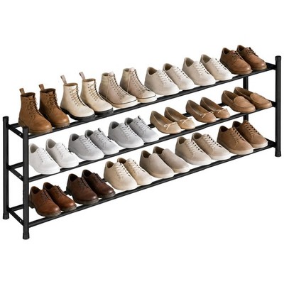STORAGE MANIAC Long Expandable Shoe Rack, Holds Up 18 Pairs, 3-tier ...