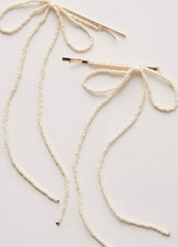 Free People Cream Dainty Beaded Bow Hair Clips NWT
