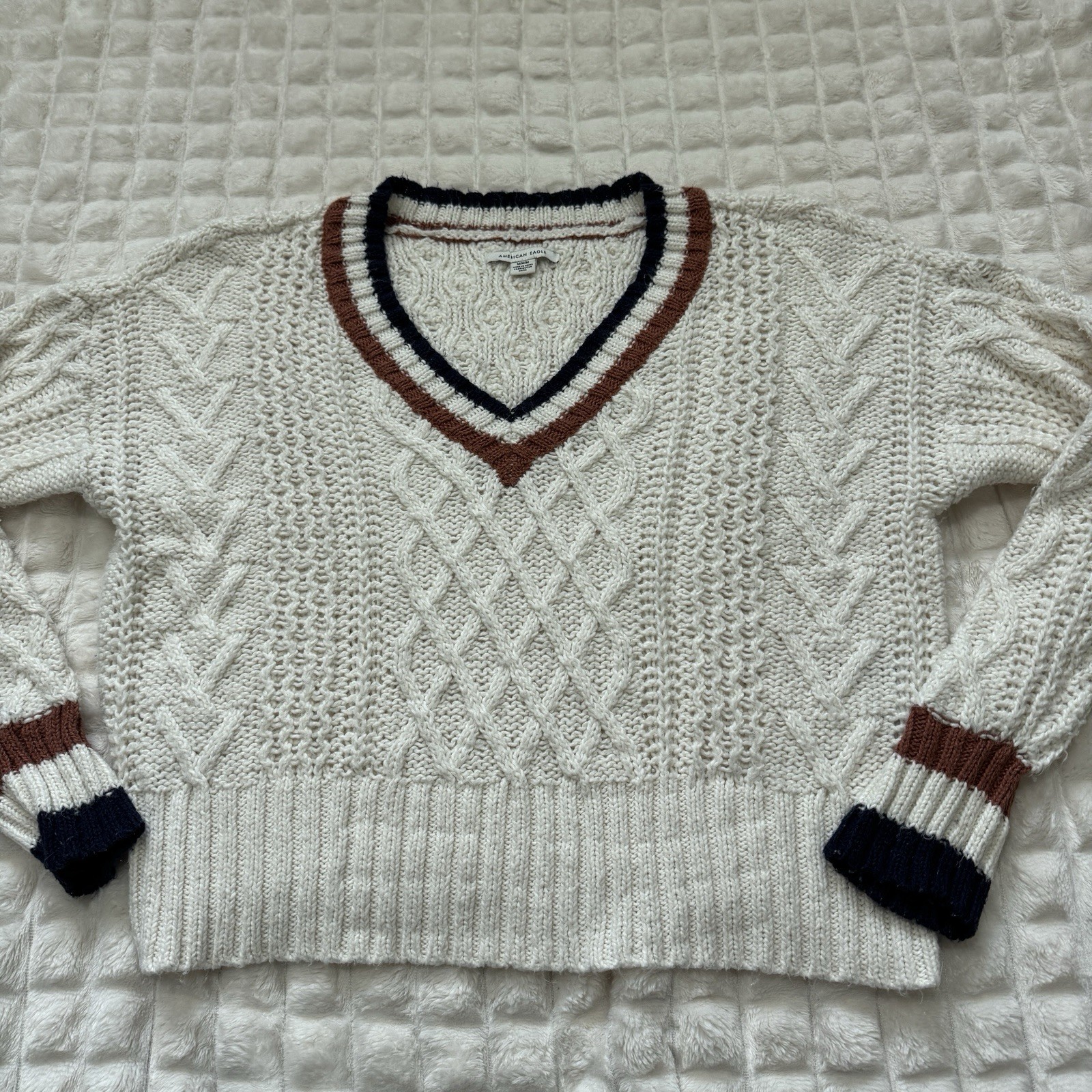 AMERICAN EAGLE Medium Varsity Cable Knit Sweater … - image 3