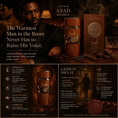   Lattafa Asad Bourbon Bundle | 100mL EDP + 300mL Body Spray | Authentic  
