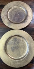 Pier 1 Imports Gold Leaf Ceramic Charger Plates VTG set (2) 13.5” Heavy Italy