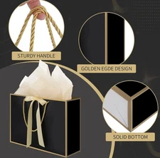 Black Gift Bags with Handles, 14" Medium Gift Bag with Tissue Paper, 2 Pcs Bags