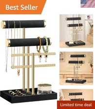 3 Tier Bracelet Holder Display - Detachable T Bar Black Velvet Bracelet Holde...