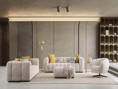 Sitzgruppe/Sofa Set - Wohnzimmergarnitur ''Chrysanthemum'' 3+3+1-white