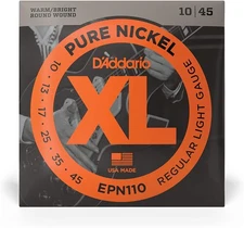 D'Addario EPN110 XL Regular Light Pure Nickel Electric Guitar Strings, 10-45