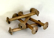 Lot of Five Antique Hand Turned Wooden Treen Textile Weaving Bobbins or Spools