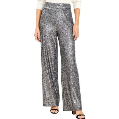 Loft Silver Sequin Side Zip Wide Leg Pant Sz 10P