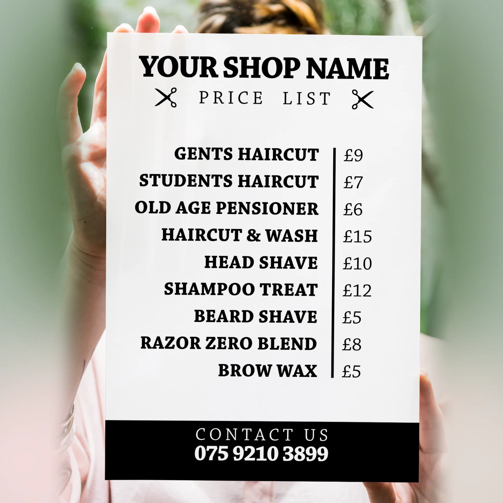 Barber Shop Price List Poster Sign
