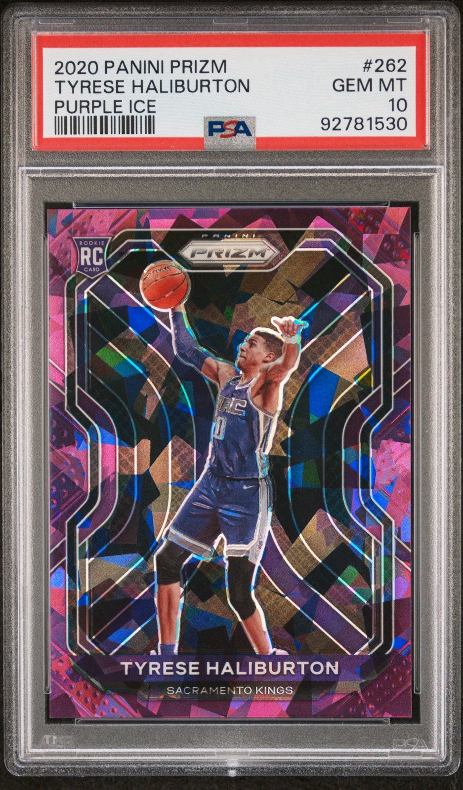 2020 Panini Prizm Basketball Tyrese Haliburton Purple Ice Prizm /175 RC  PSA 10