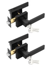 2 Pack Entry Door Levers with Lock and Key, Matte Black Keyed Alike Lockset C...