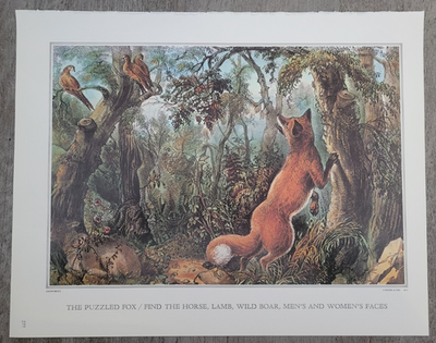 THE PUZZLED FOX FIND AND SEEK HORSE LAMB BOAR FACES Currier & Ives