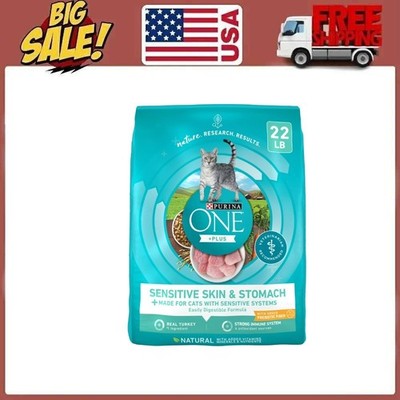 Purina One +Plus Sensitive Skin and Stomach Dry Cat Food, 22 lb Bag
