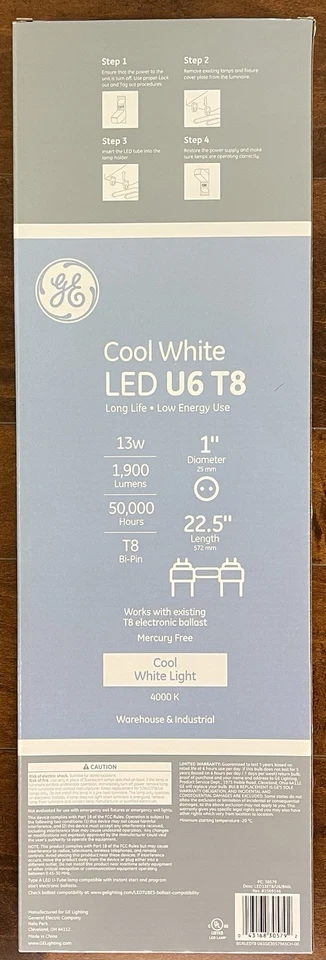 GE 13-Watt Cool White G6 T8 U-Bend LED  22 1/2-Inches 4000K New - Image 3 of 4