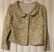 Vintage Floral Printed Orange , Yellow, Cream Jacket-Style Blouse Collar Lined