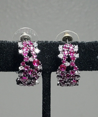 BOMB PARTY ''FIRELIGHT MOMENTS'' GUNMETAL INSIDE OUT HOOPS W/LC RUBY AND CZ STONES