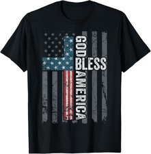 God Bless America - Patriotic Christian Cross USA Flag T-Shirt