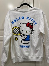Hello Kitty Tennis White Graphic Sweatshirt Soft Cotton Blend Casual Sportswear