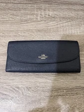Coach Slim Pebbled Leather Envelope Wallet Blue