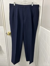 Flying Cross Pants Mens 38x29 Navy Blue Pleated Made In USA Polyester Trousers