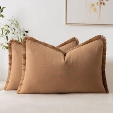 Set of 2 Lumbar Pillow Covers, 12x20 Cotton Throw 20" x 12" Pack of 2 Brown