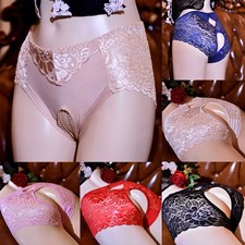 Lace Womens Panties Bikini Breathable Crotchless Home Knickers Lingerie