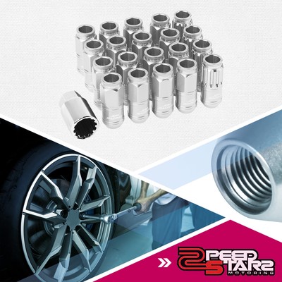 20 SPLINE M12X1.5 21MM OD ALUMINUM SILVER 50MM OPEN-END LUG+LOCK NUTS+ADAPTER