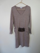 New York & Company Belted Sheath Classic Camel Sweater Dress Sz Medium M