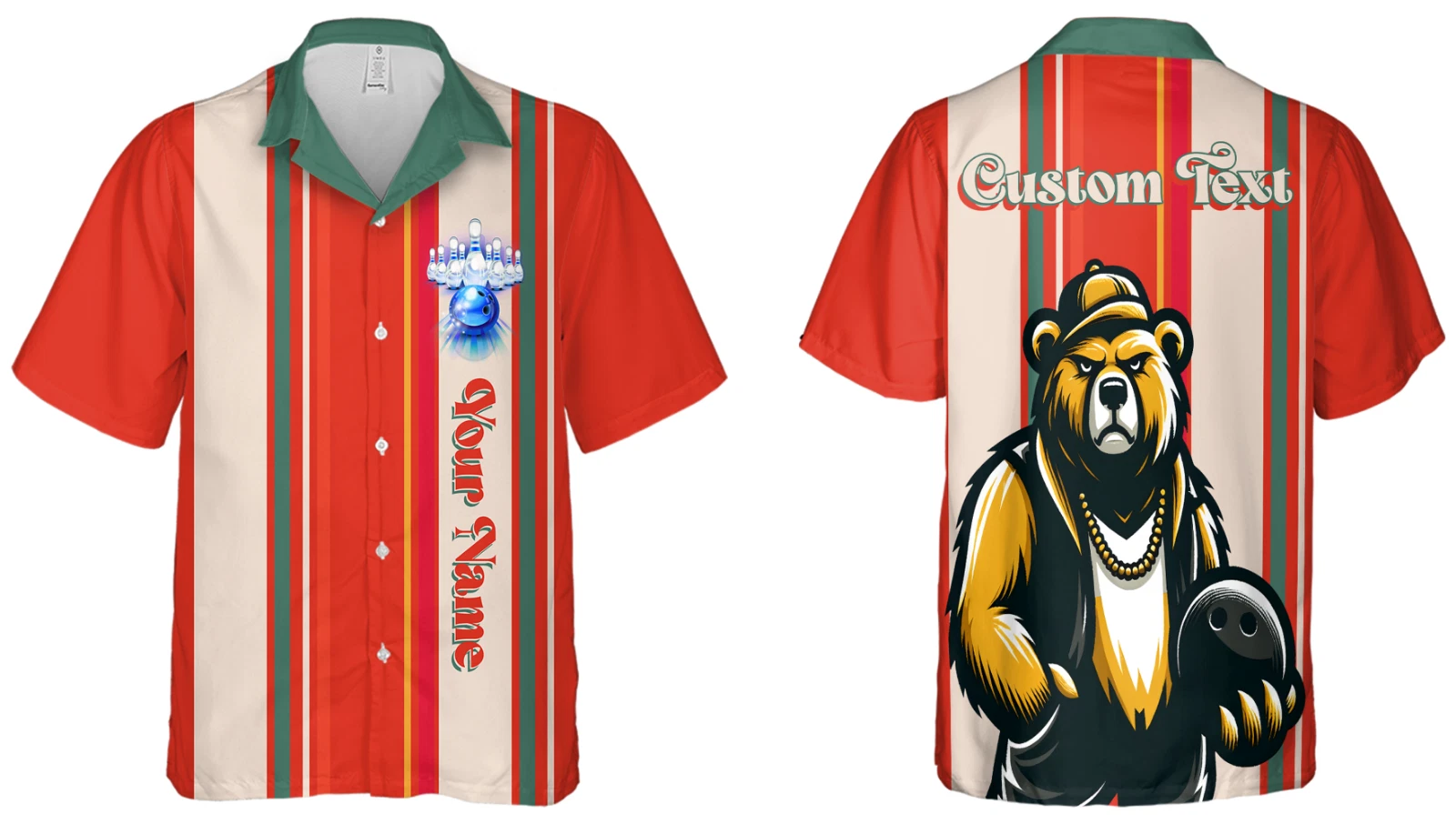 Custom Bowling Shirt For Men, Grizzly Bear Personalize Name Hawaiian Shirt