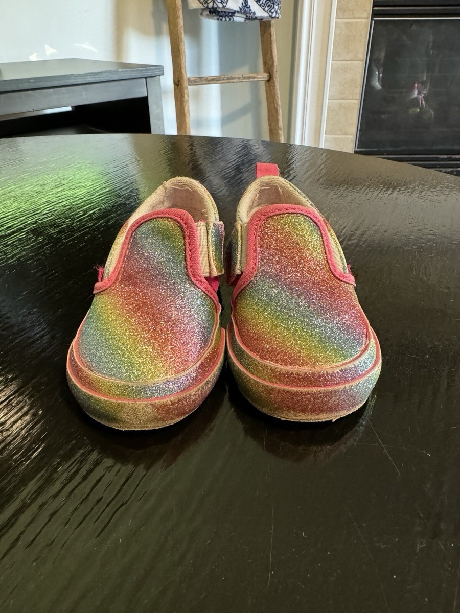 Vans Rainbow Glitter Classic Slip On Sneakers Girls Sparkle Skate Shoes