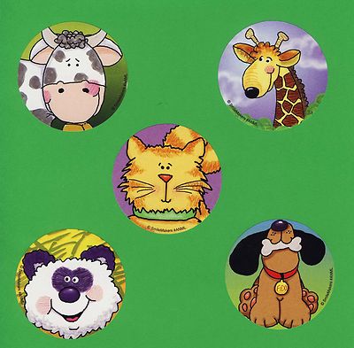 10 Sweet Animals - Large Stickers - Party Favors - Cow, Giraffe, Cat, Dog, Panda