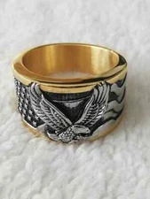 Titanium Eagle Flag Stainless Steel Biker Gothic Ring Size Various New.