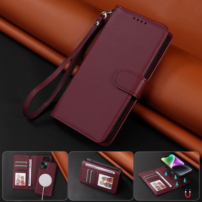 For iPhone 16 15 14 13 12 11 Pro Max  XS Removable Magnetic Leather Wallet Case