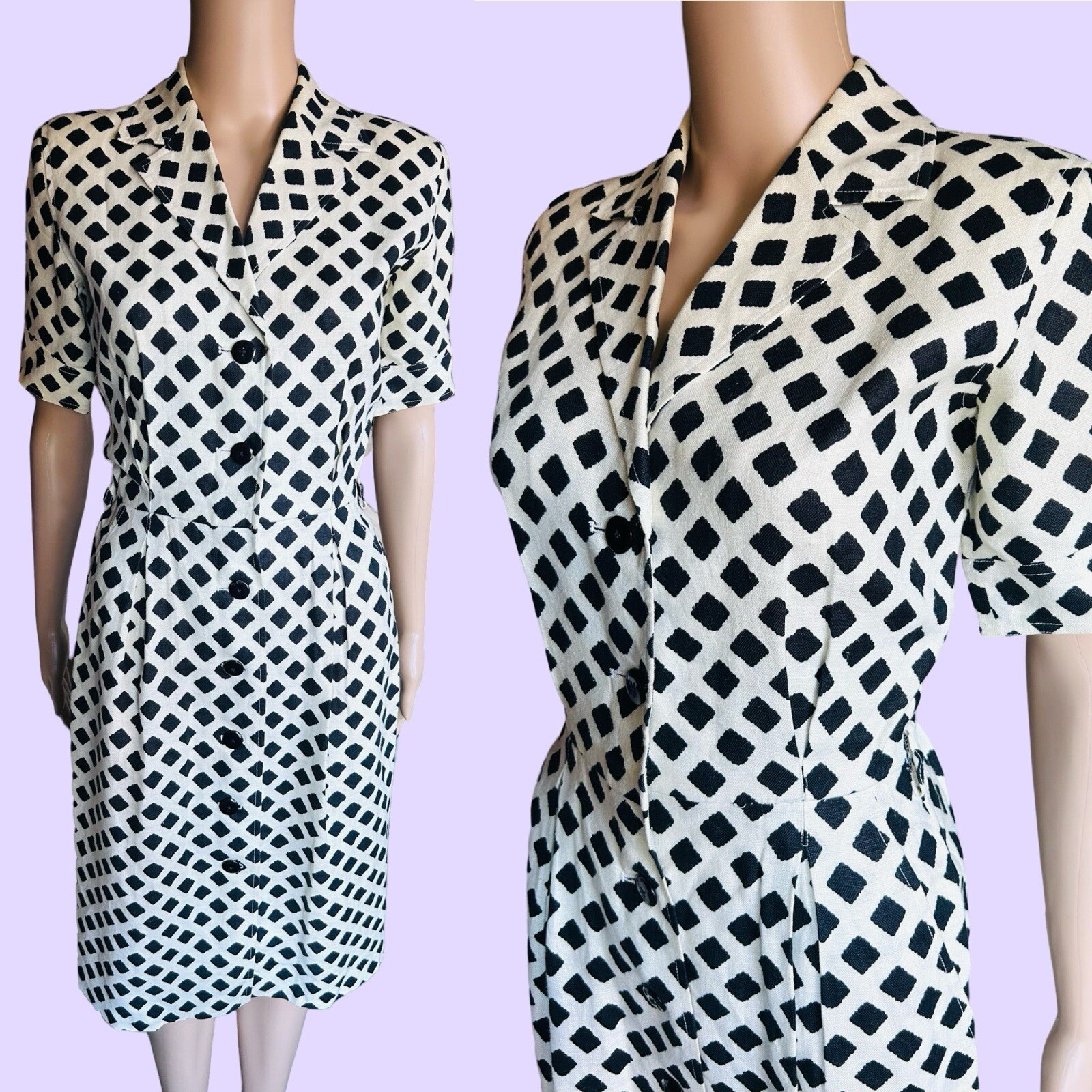 Abito vintage YSL anni 80 90 nero bianco a quadri in vita Saint Laurent