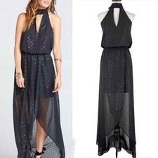 Show Me Your Mumu Womens Karolina Halter Maxi Dress Black Size Medium Shimmery