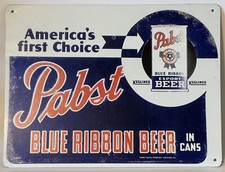 Reproduction Pabst Blue Ribbon Beer Metal Sign - 10 1/2" x 8"