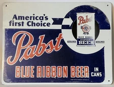 Reproduction Pabst Blue Ribbon Beer Metal Sign - 10 1/2" x 8"