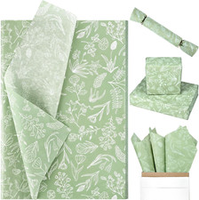 100 Sheets Sage Green Wildflowers Tissue Paper for Green Boho Themed Baby Shower
