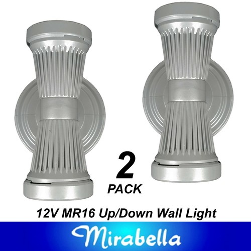 2 x Silver Up/Down Outdoor Wall Lights Low Voltage 2 x 12V MR16 - DIY ...