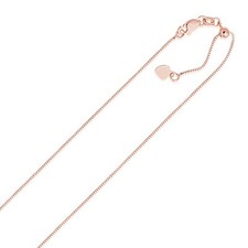 14k Solid Rose Gold Adjustable Box Chain Necklace 0.7mm Width 22" Inches Length