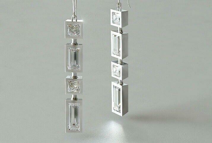 2ct Princess & Lab-Created Moissanite Bezel Set Drop Earrings White Gold Plated